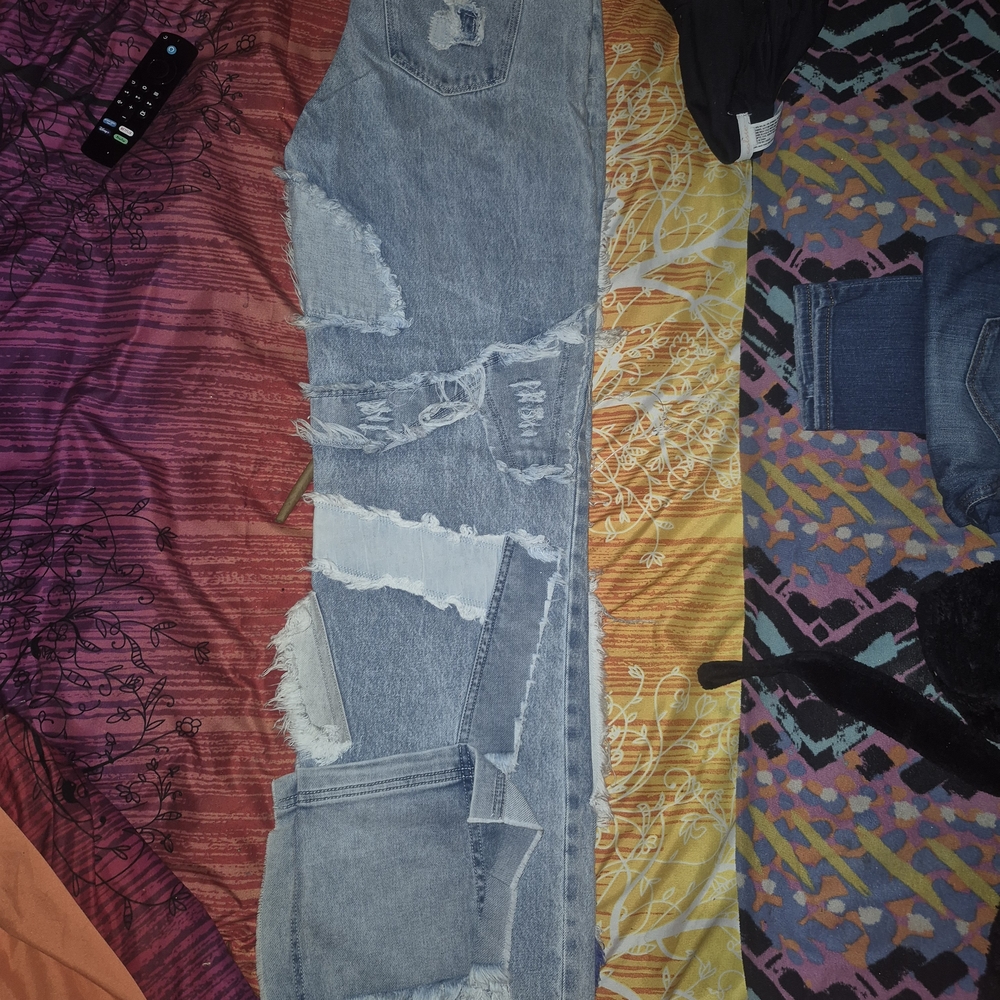 AKIRA Light Blue Distressed Patchwork Straight Le… - image 8